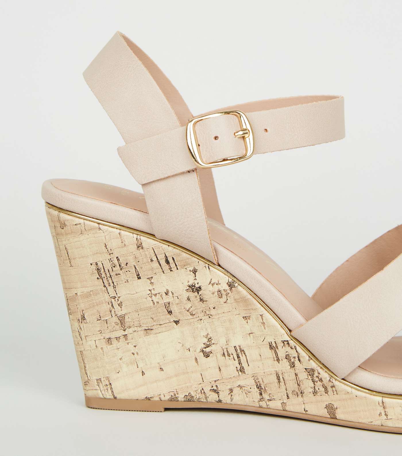 Wide Fit Cream Leather-Look Cork Wedges Image 4