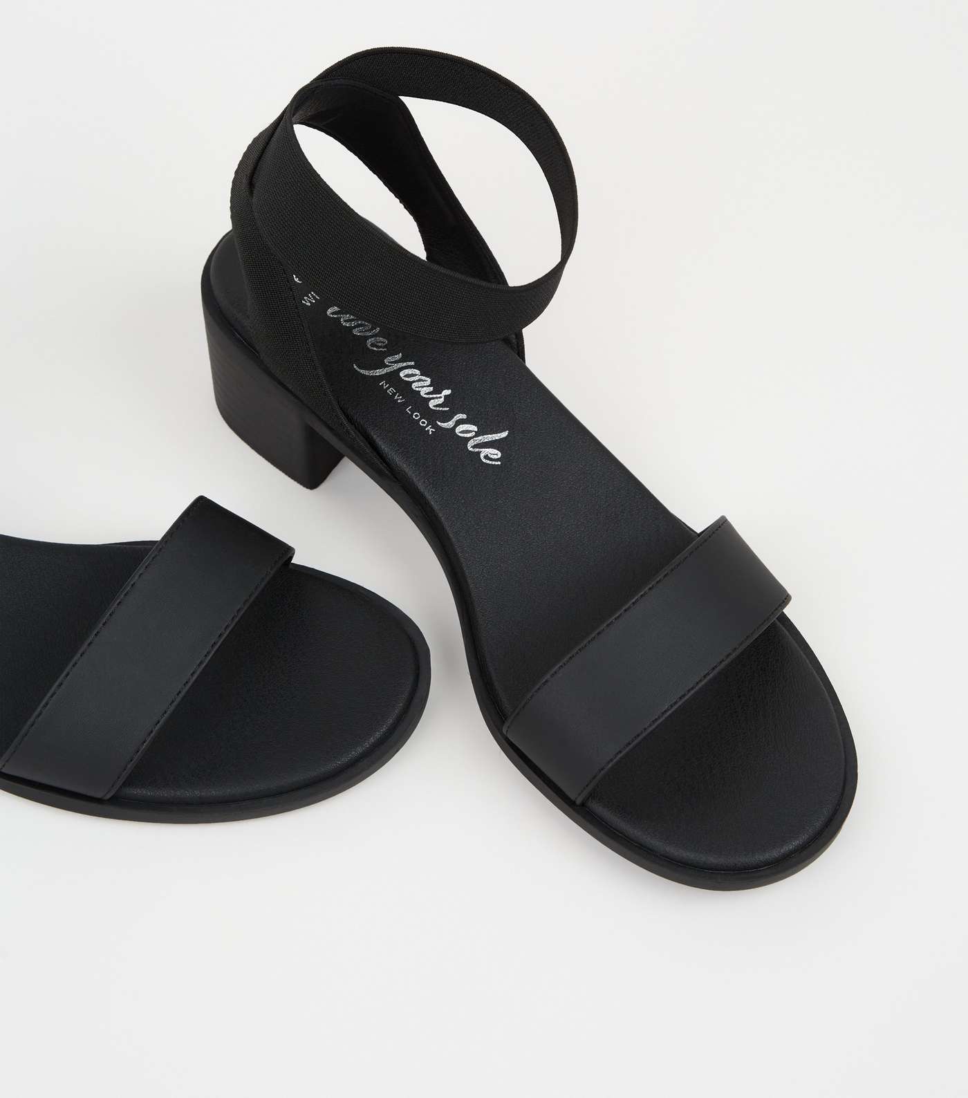 Wide Fit Black Elastic Strap Block Heel Sandals  Image 3