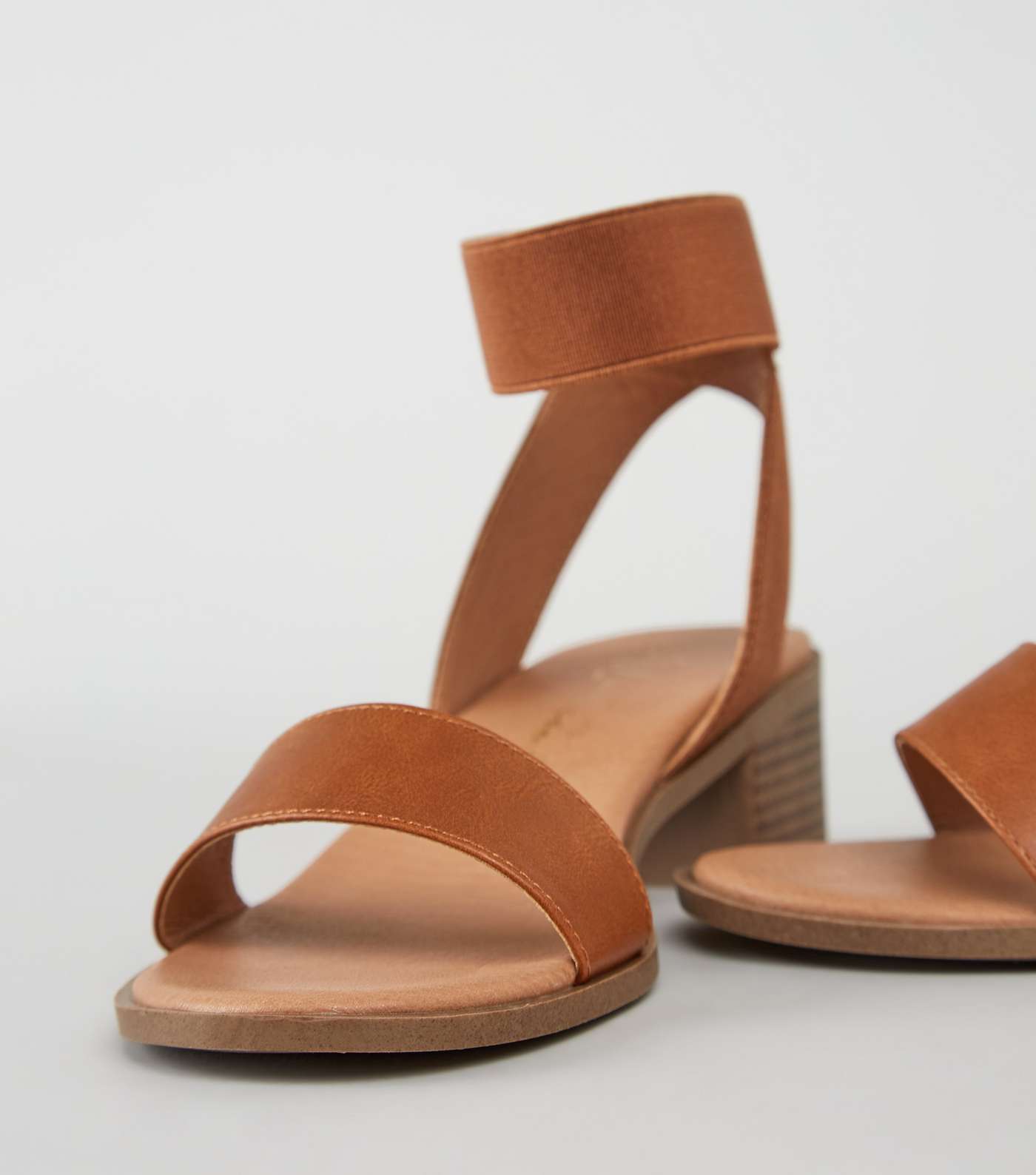 Wide Fit Tan Elastic Strap Block Heel Sandals Image 4
