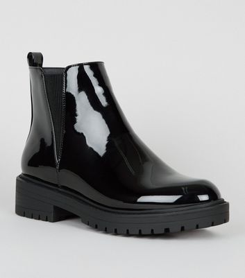 patent chunky chelsea boots