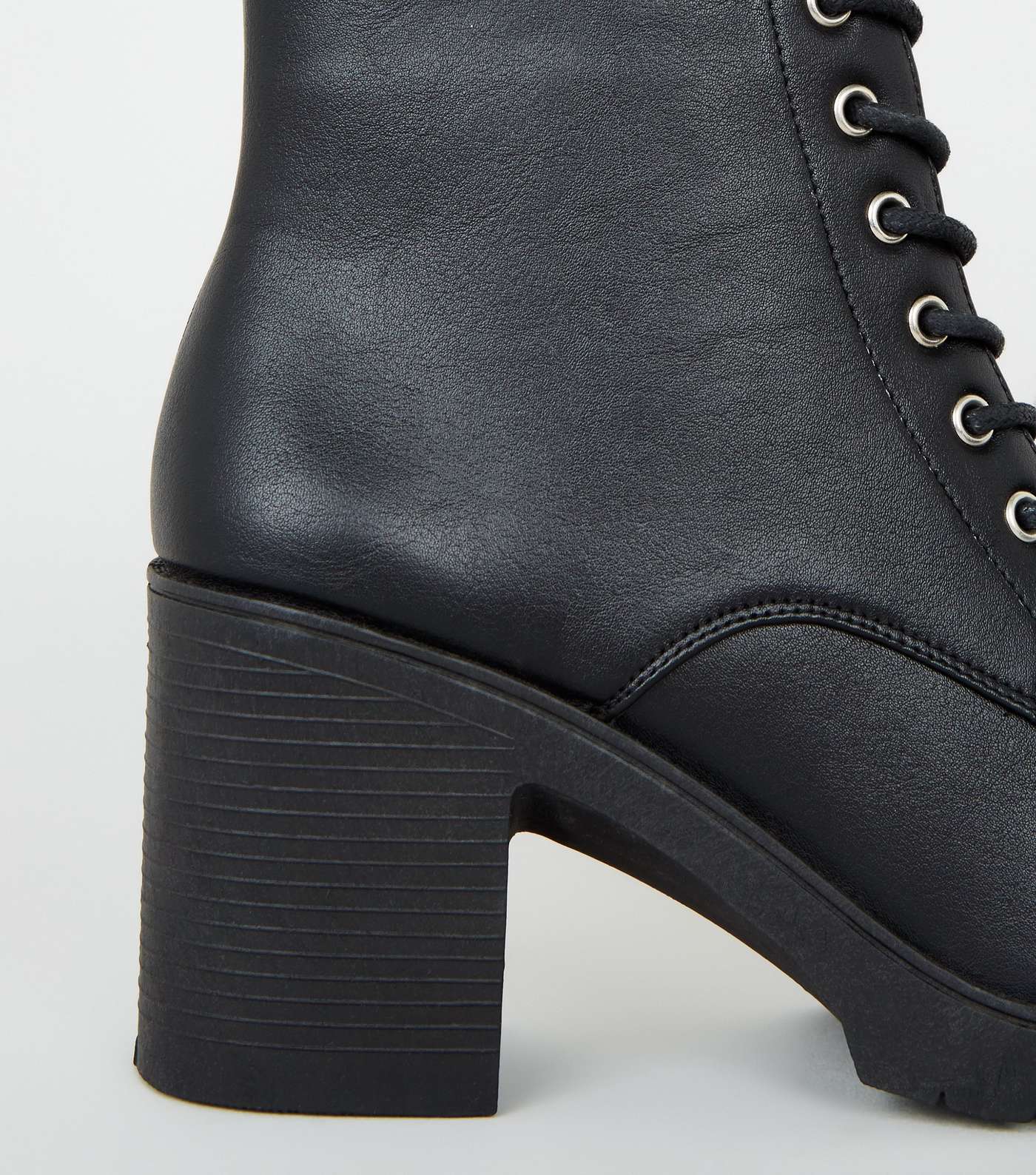 Black Leather-Look Lace Up Heeled Boots Image 4