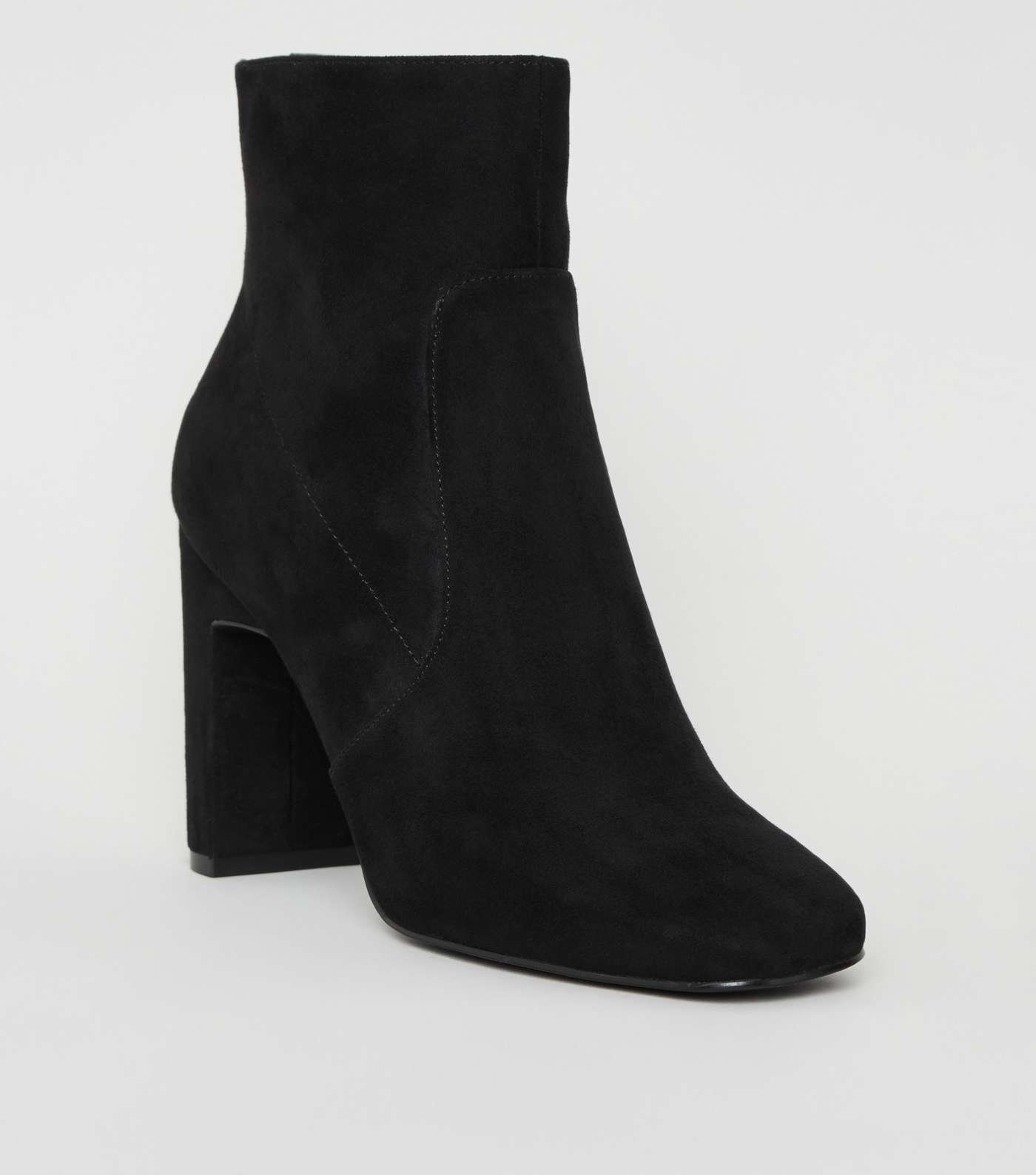 Black Suedette Slim Block Heel Boots