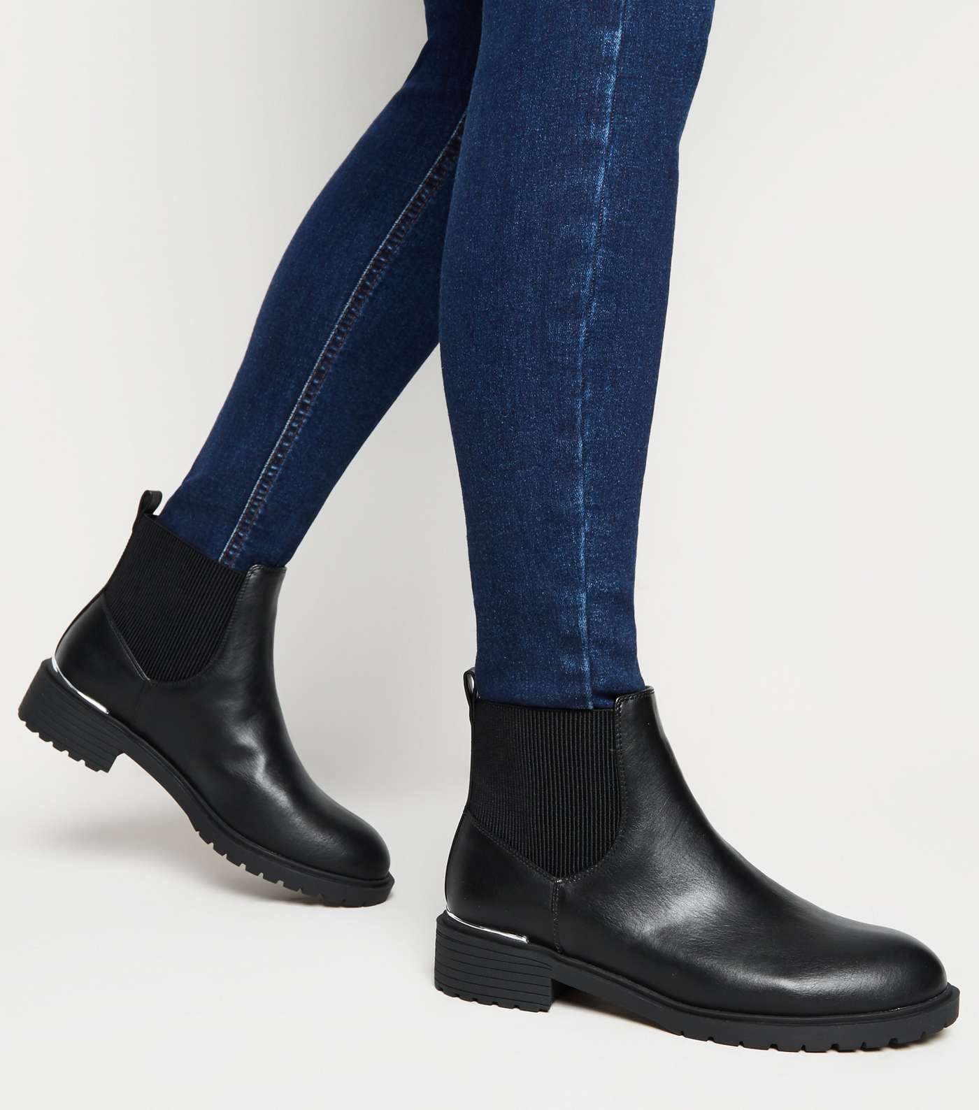 Black Leather-Look Metal Trim Chelsea Boots Image 2