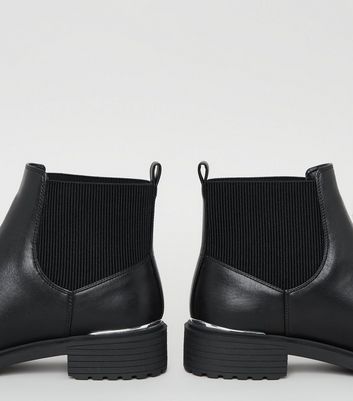 Black Leather-Look Metal Trim Chelsea 