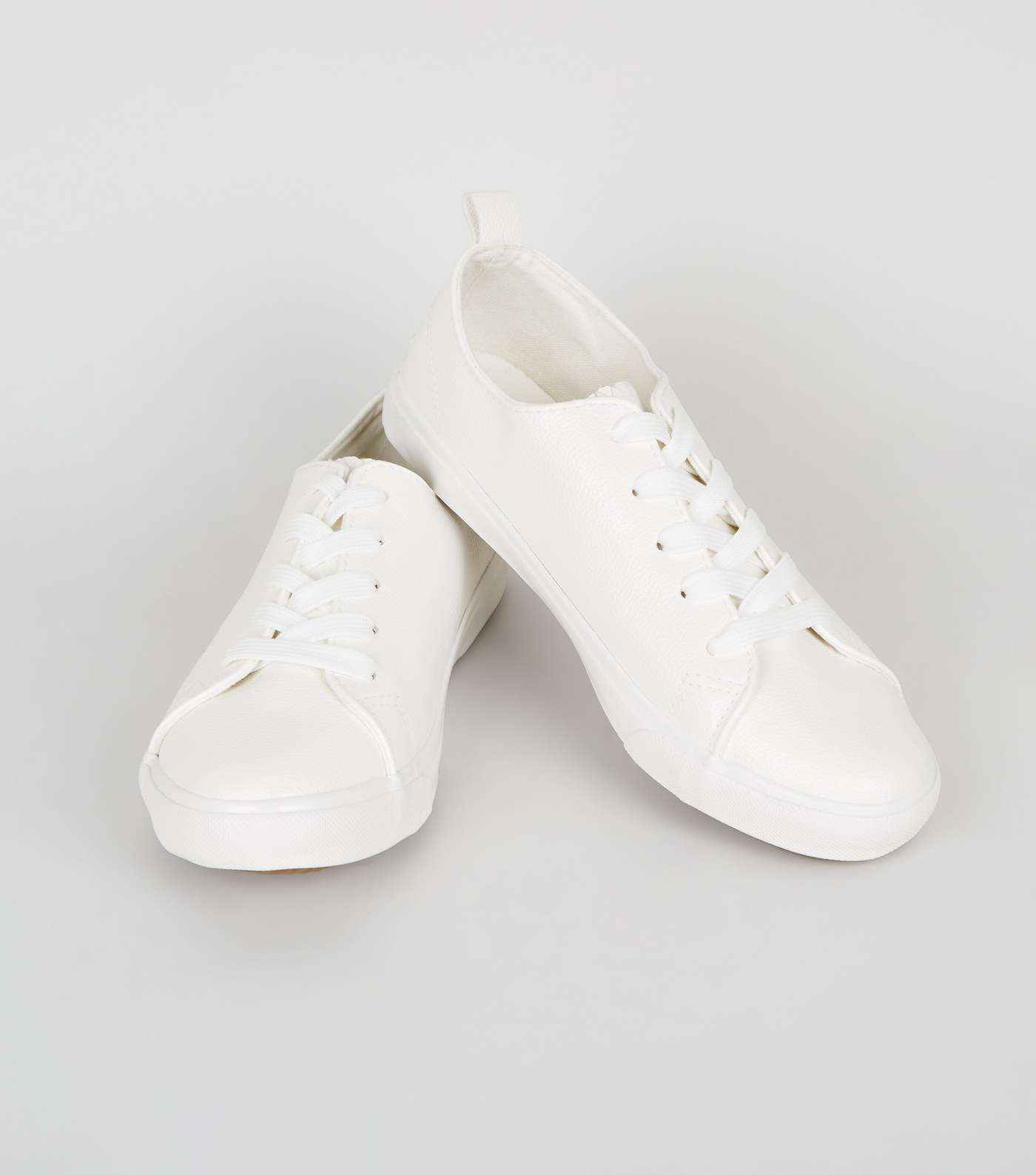 Wide Fit White Leather-Look Trainers Image 3