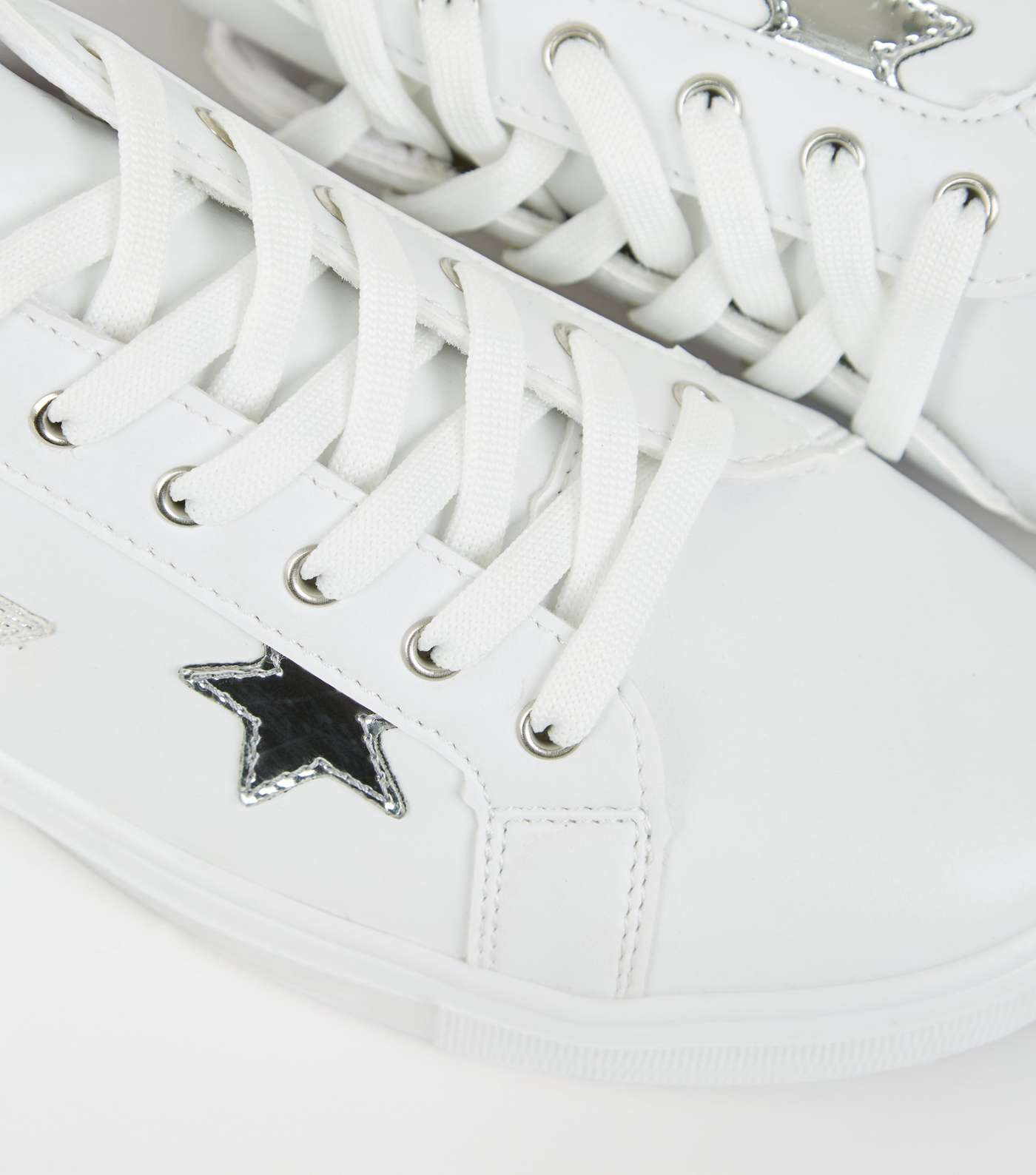 White Leather-Look Side Star Trainers Image 4