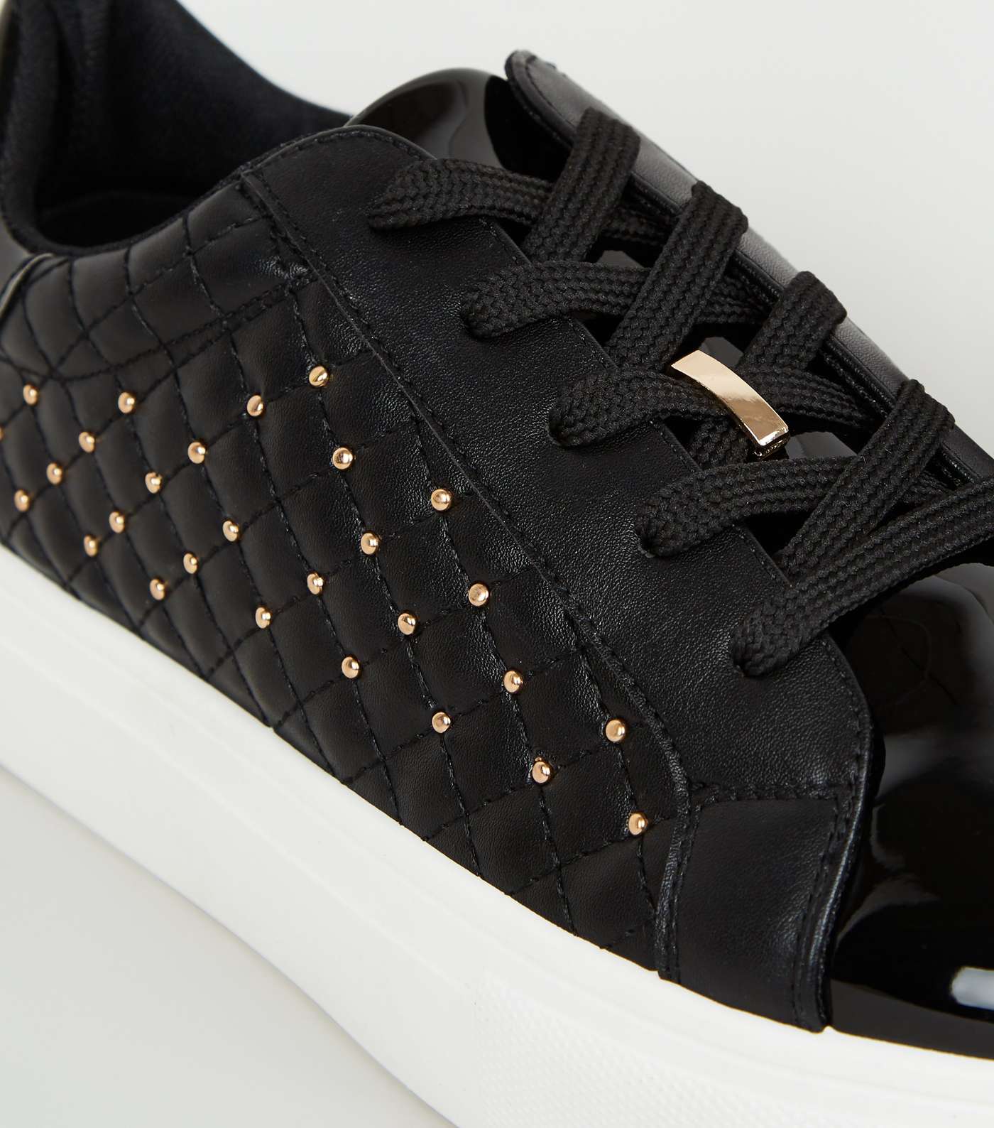 Black Leather-Look and Patent Quilted Trainers Image 4