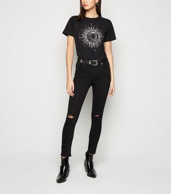 mid rise black ripped skinny jeans