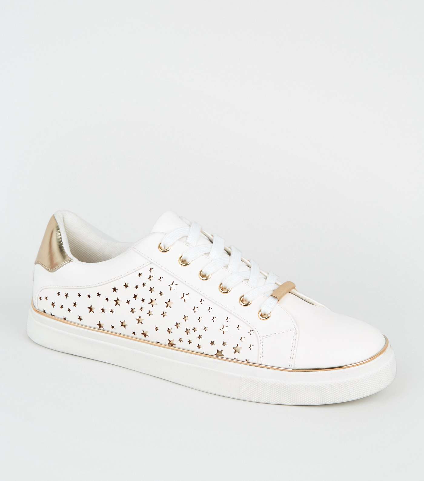 White Leather-Look Metallic Star Side Trainers