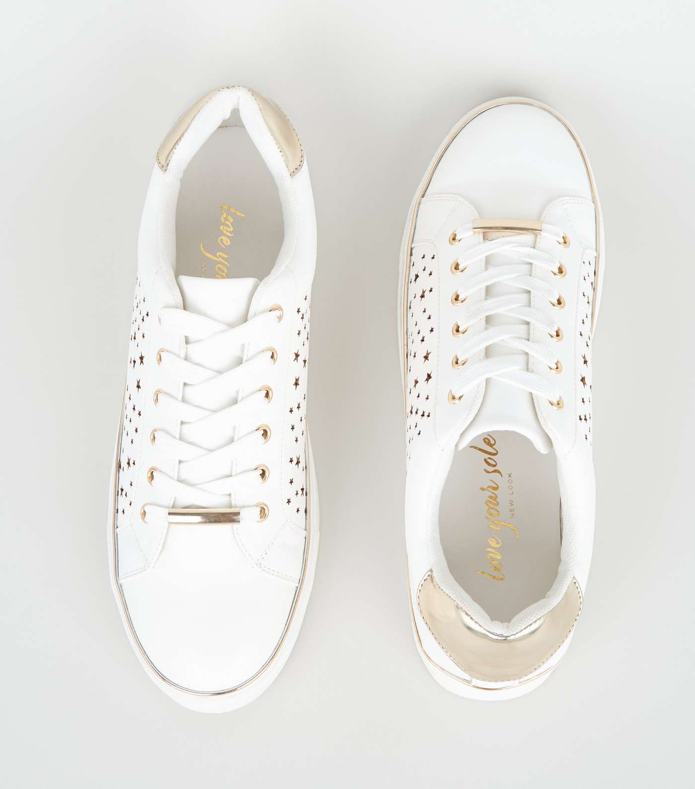 White Leather-Look Metallic Star Side Trainers Image 3