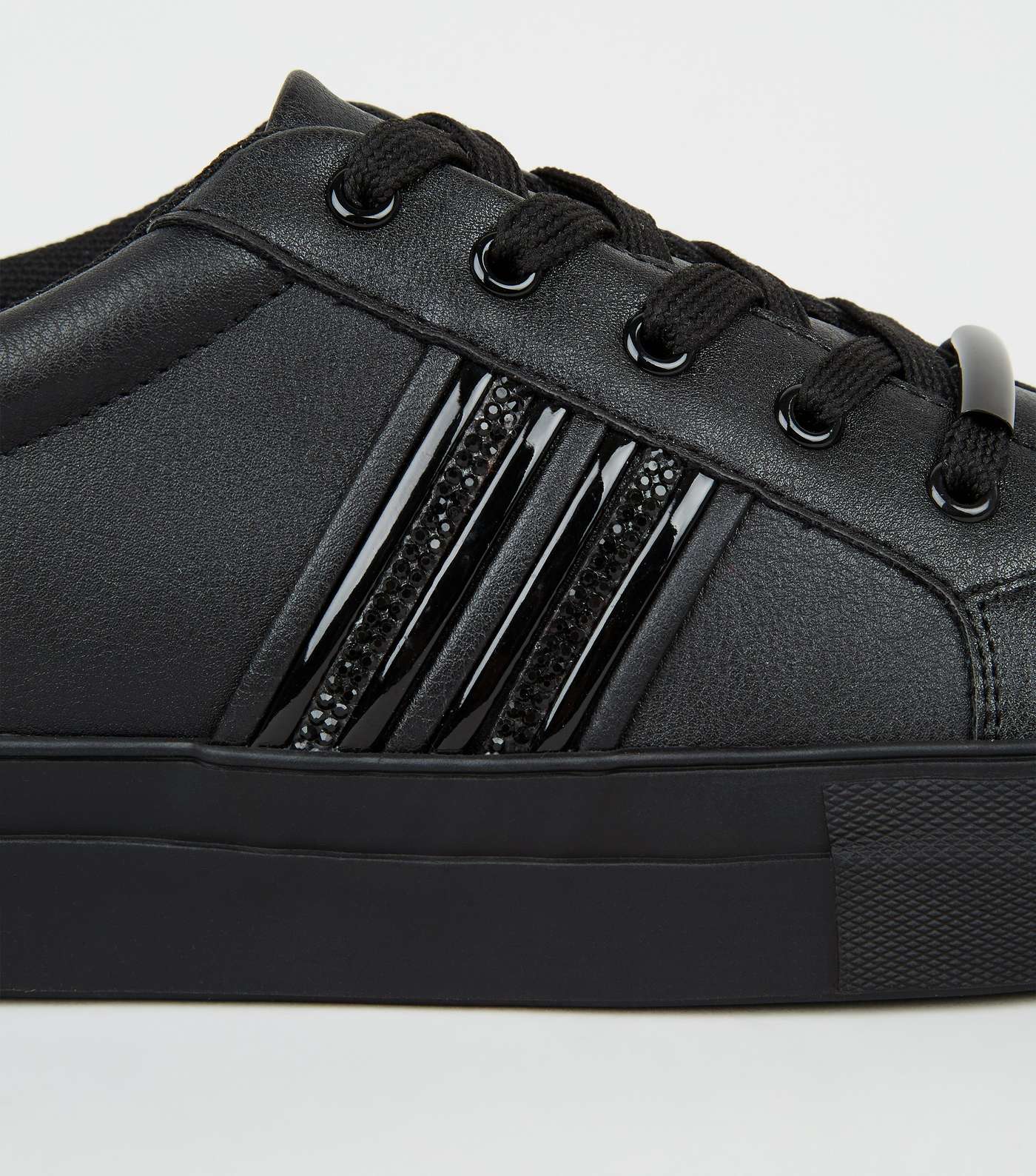 Black Glitter Stripe Lace Up Trainers Image 4