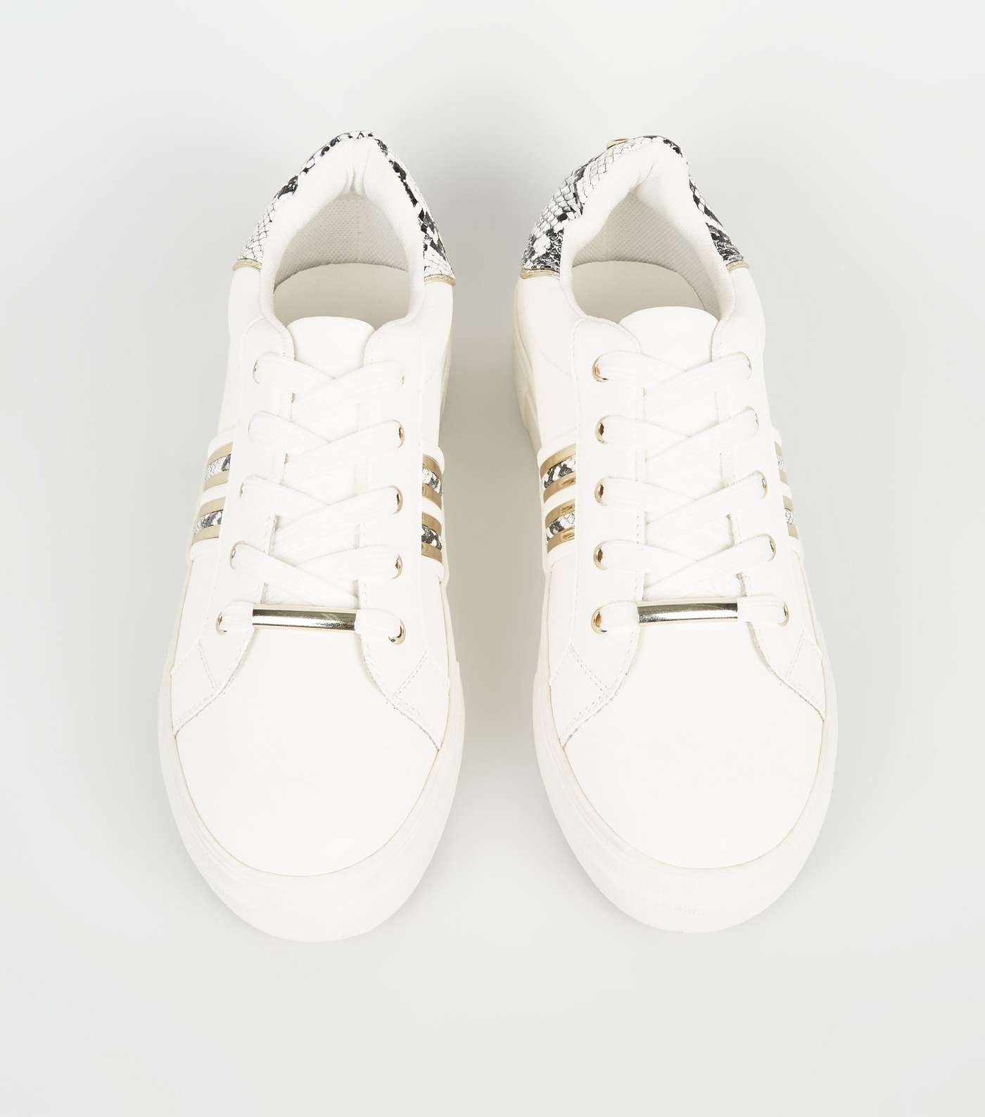 White Leather-Look Faux Snake Trim Trainers Image 3