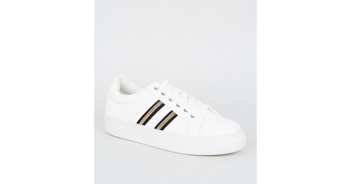 White Stripe Gem Trainers | New Look