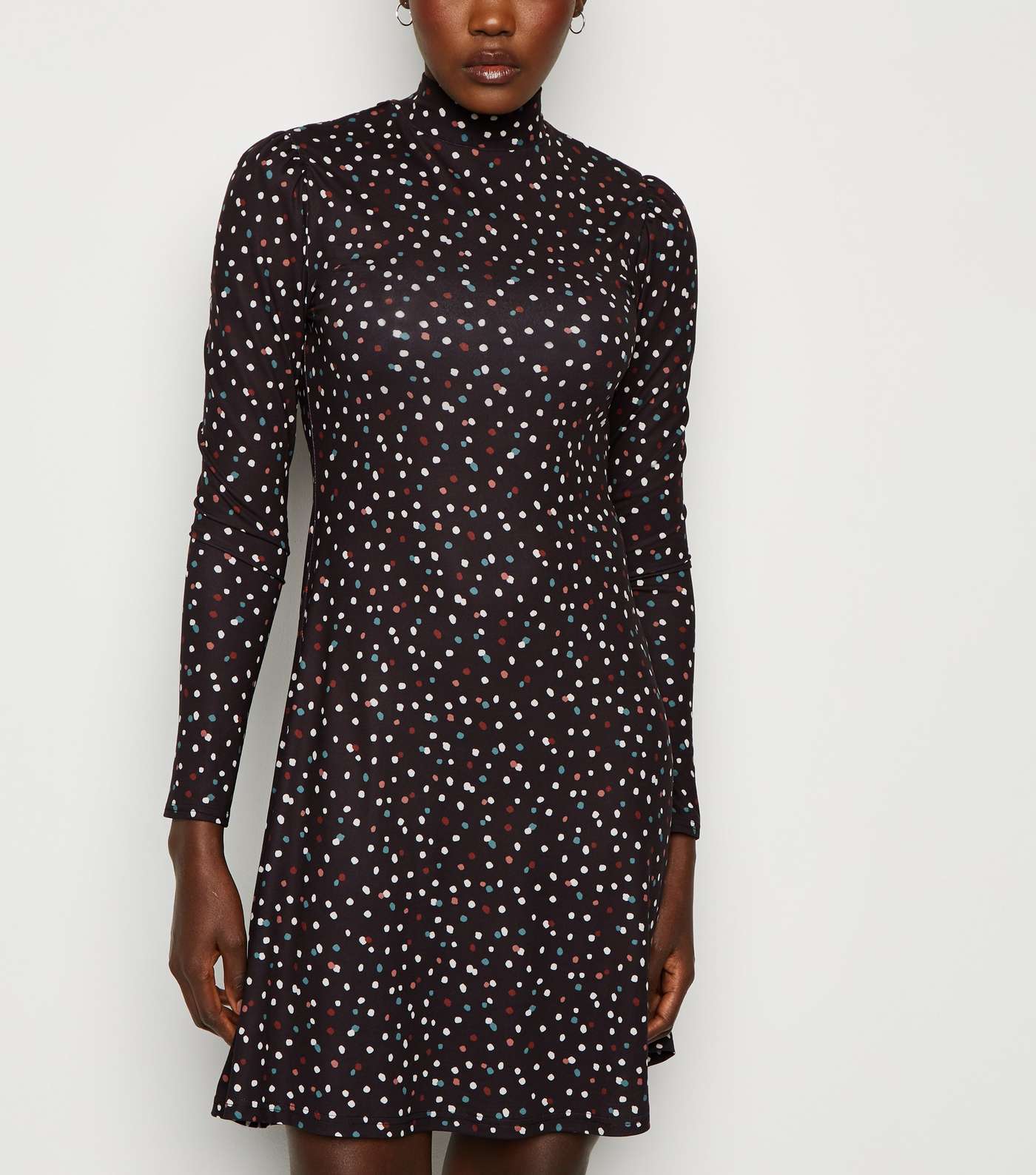Black Abstract Spot Soft Touch Mini Dress