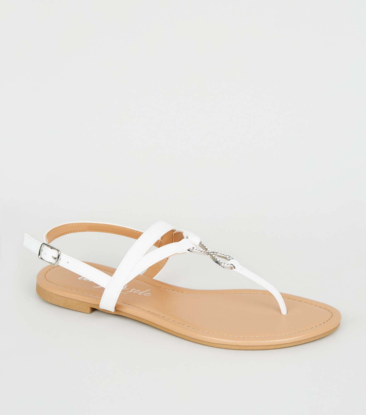White Leather-Look Diamanté Ring Sandals
