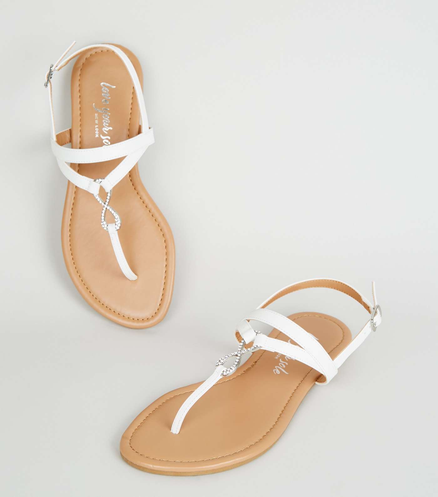 White Leather-Look Diamanté Ring Sandals Image 3