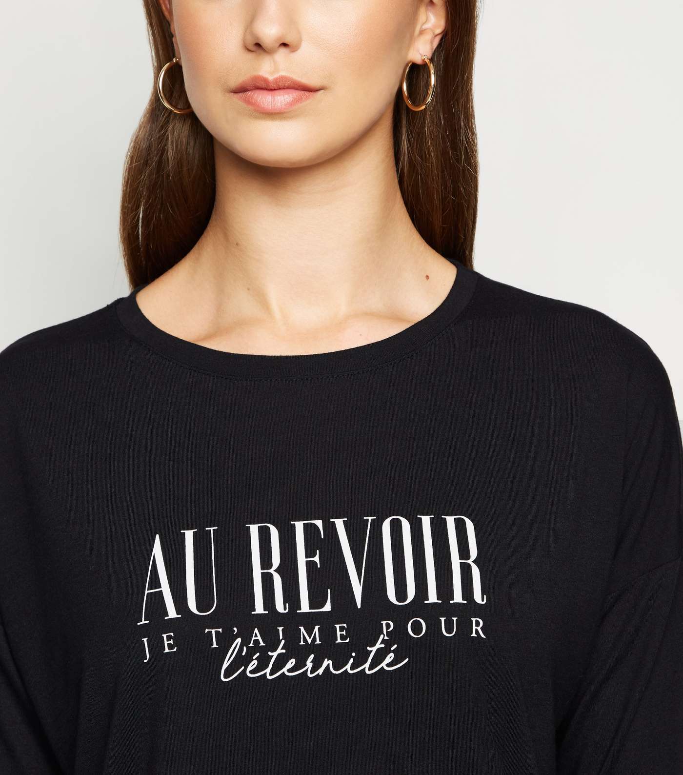 Black Au Revoir Slogan 3/4 Sleeve Top Image 5