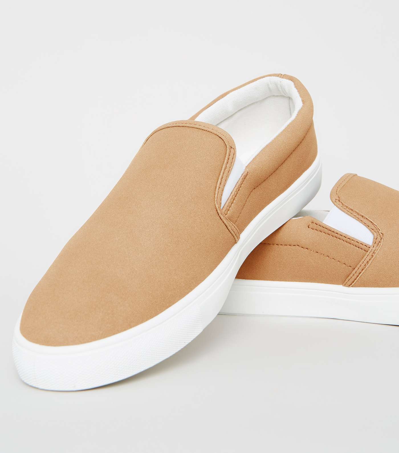 Stone Suedette Slip On Trainers Image 4