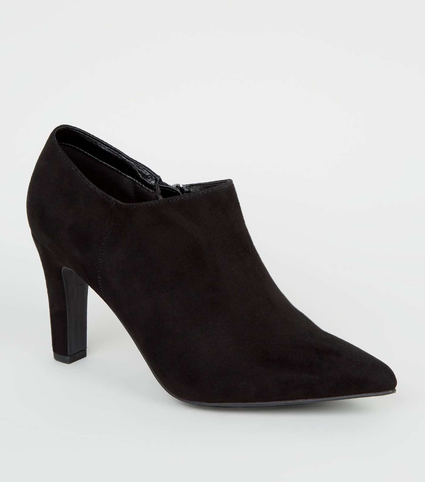 Black Suedette Pointed Toe Heeled Shoe Boots