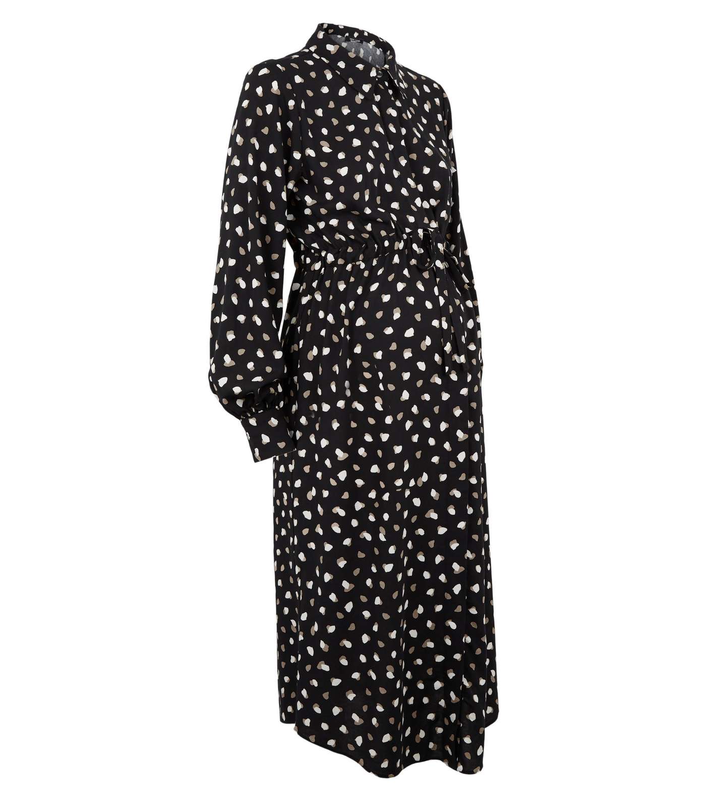 Maternity Black Abstract Spot Drawstring Midi Dress Image 4