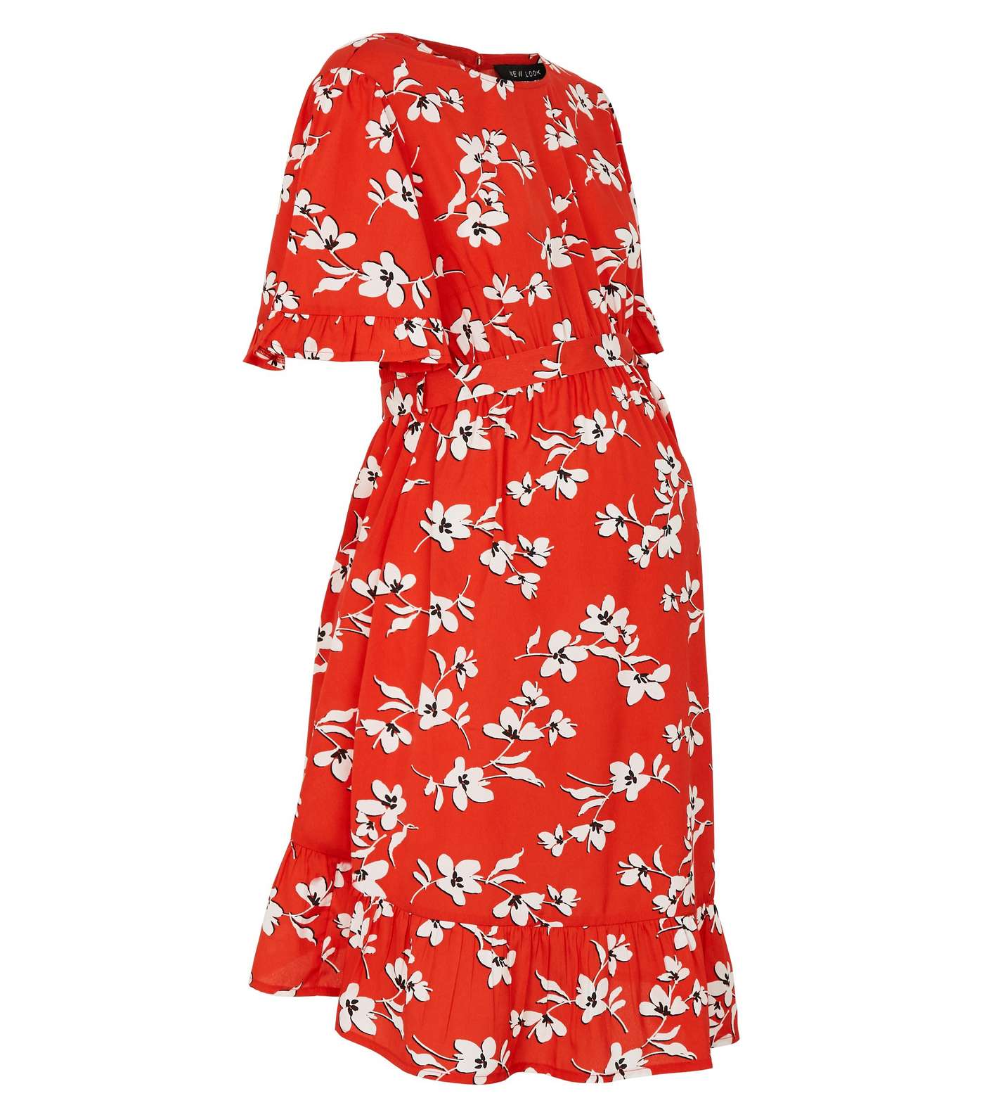 Maternity Red Floral Frill Hem Mini Dress Image 4