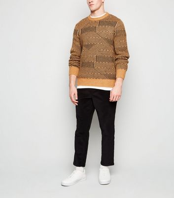 Image of Camel Abstract Stripe Crew Jumper New Look