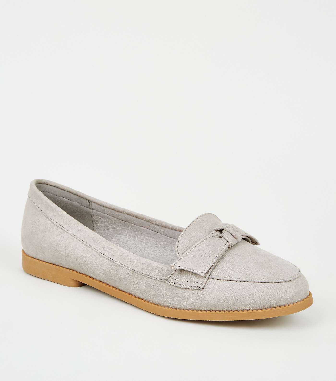 Wide Fit Grey Suedette Bow Loafers