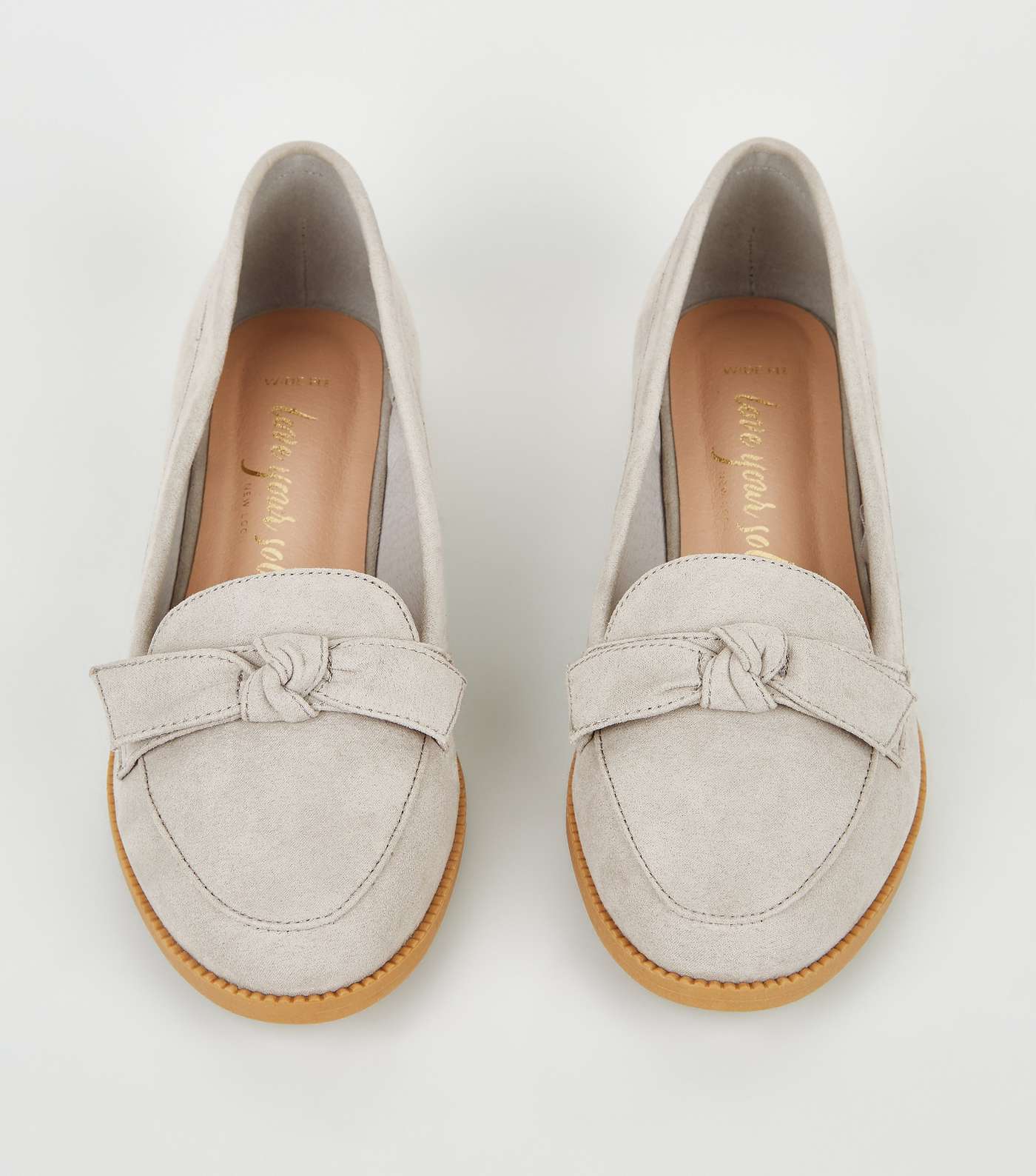 Wide Fit Grey Suedette Bow Loafers Image 3