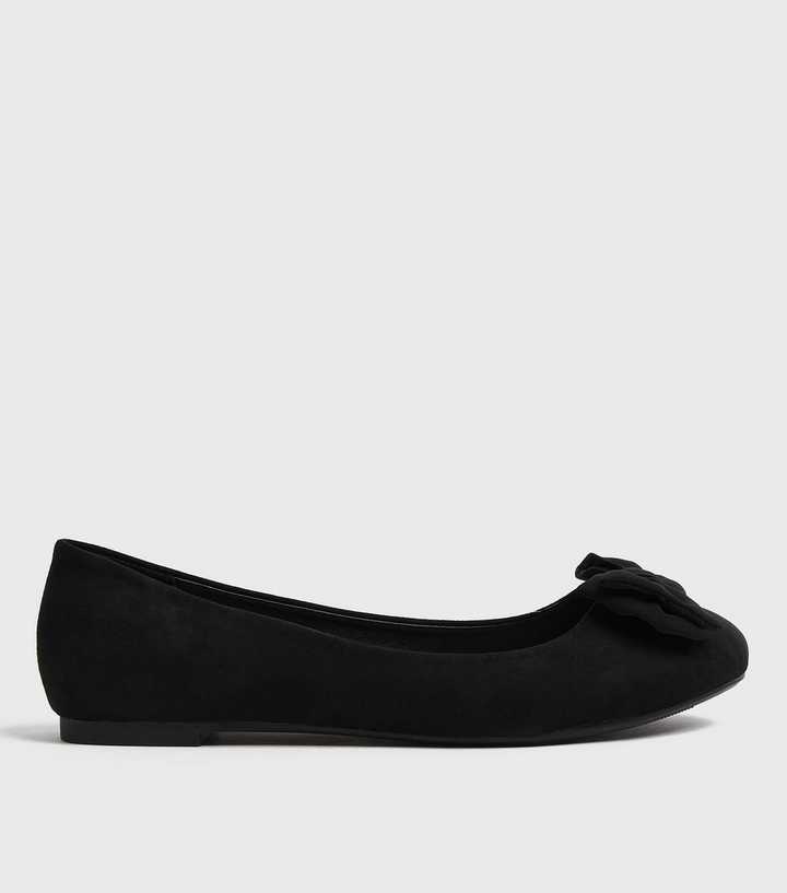 Wide Fit Black Suedette Bow Ballet Pumps | New Look