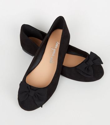 Image of Wide Fit Black Suedette Bow Ballet Pumps New Look Vegan