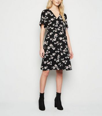 Maternity Black Floral Wrap Mini Dress 