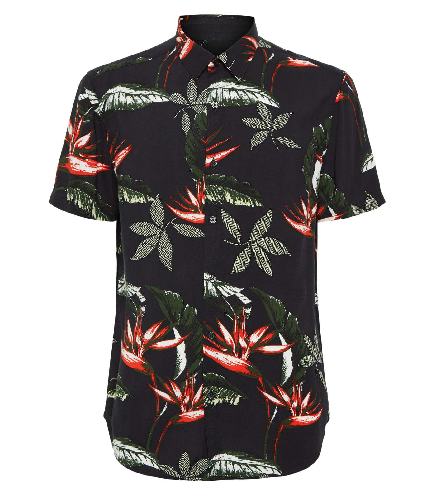 Black Tropical Floral Short Sleeve Shirt Image 4