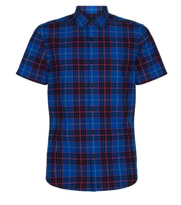 Image of Blue Check Short Sleeve Shirt New Look