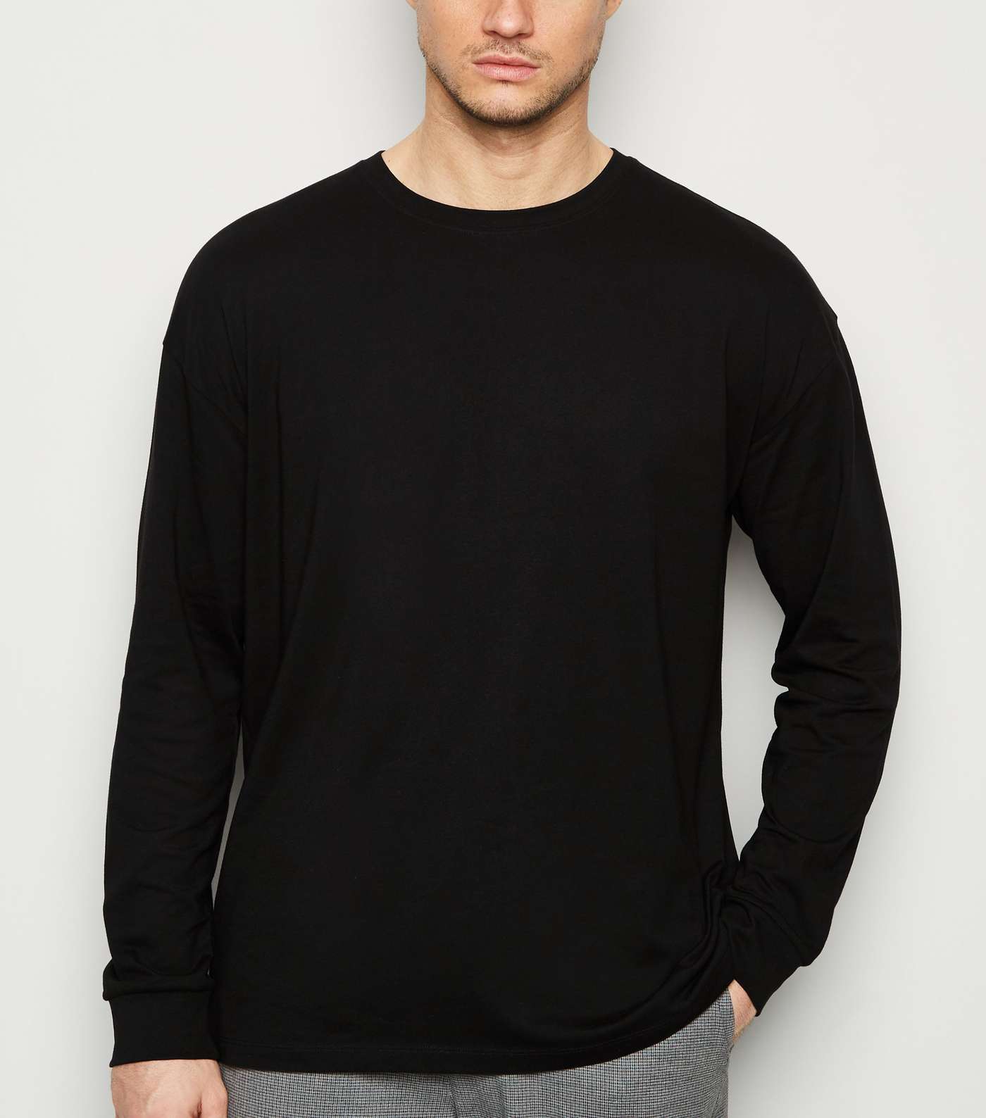 Black Plain Long Sleeve Oversized T-Shirt
