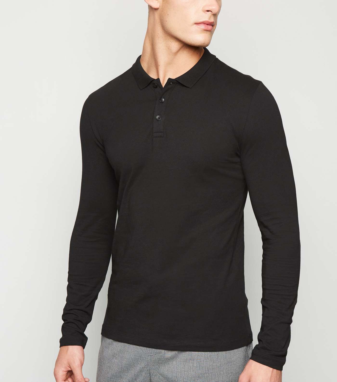 Black Long Sleeve Muscle Fit Polo Shirt