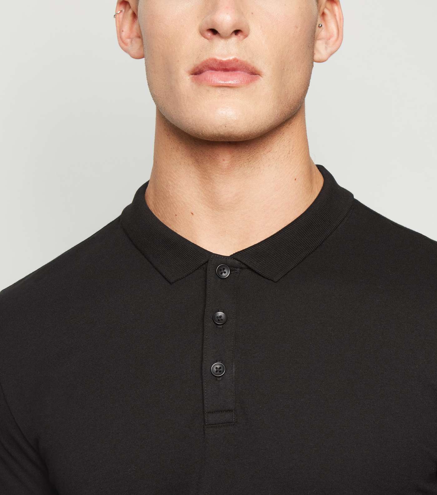 Black Long Sleeve Muscle Fit Polo Shirt Image 5