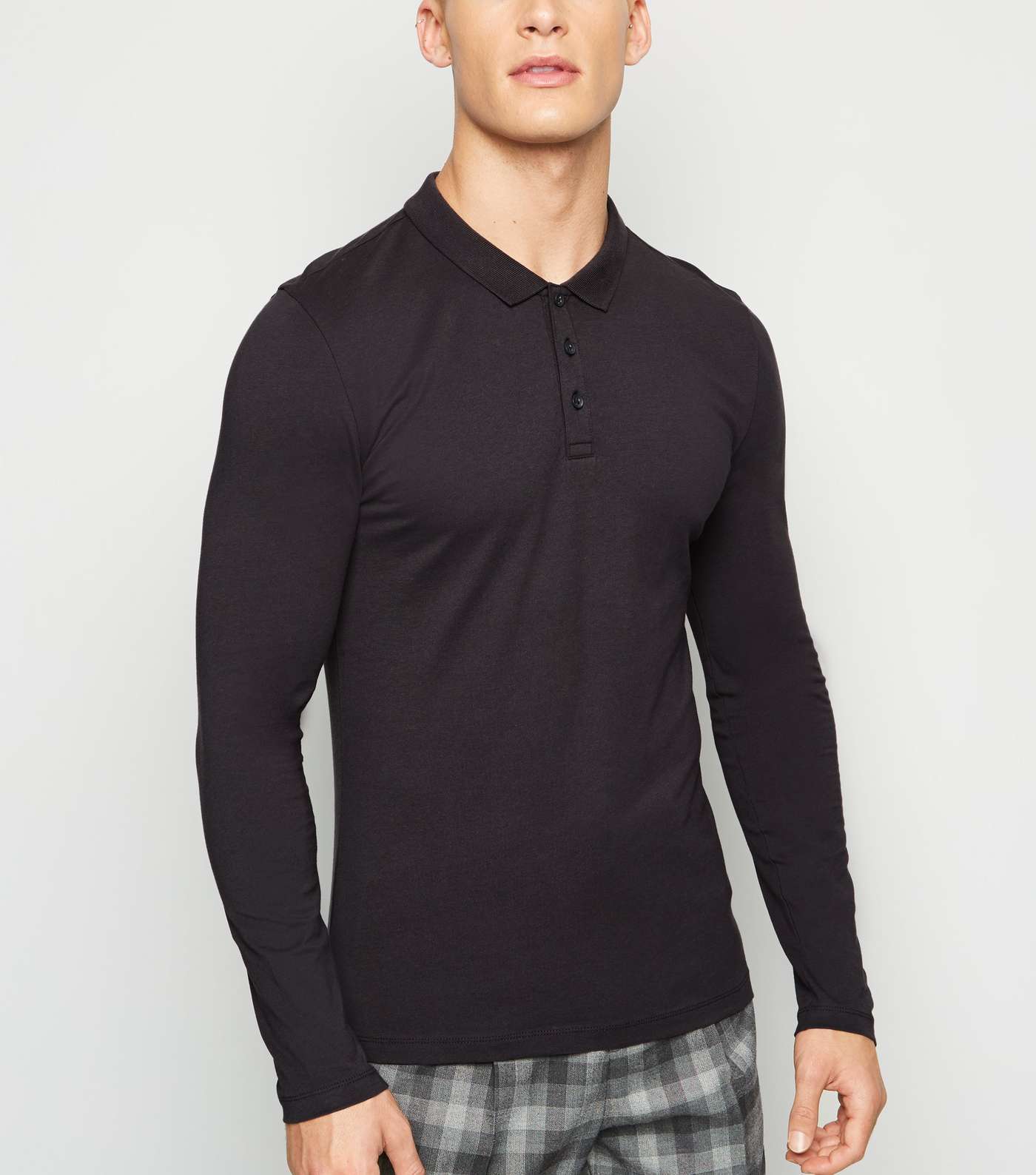 Dark Grey Long Sleeve Muscle Fit Polo Shirt