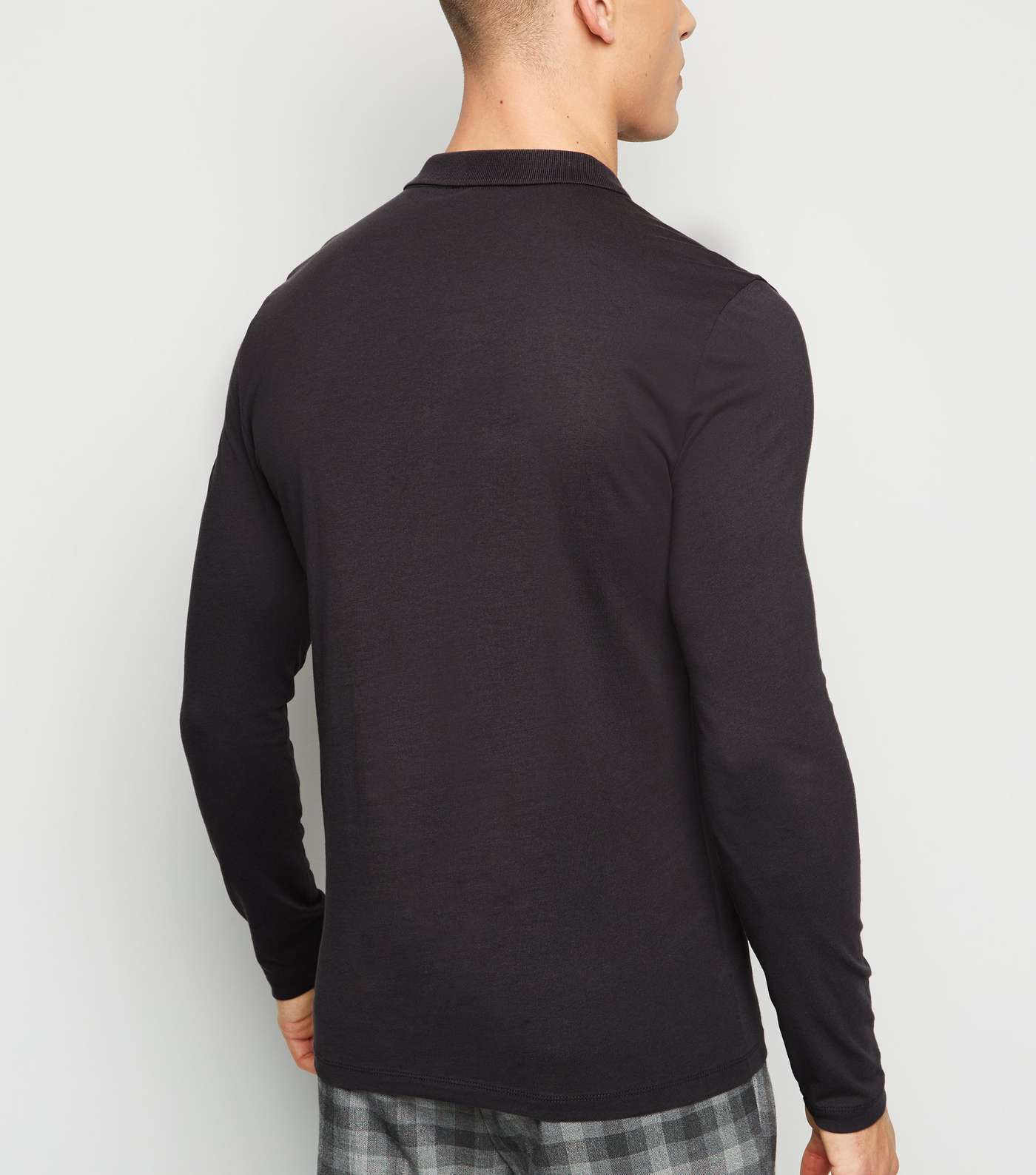 Dark Grey Long Sleeve Muscle Fit Polo Shirt Image 3