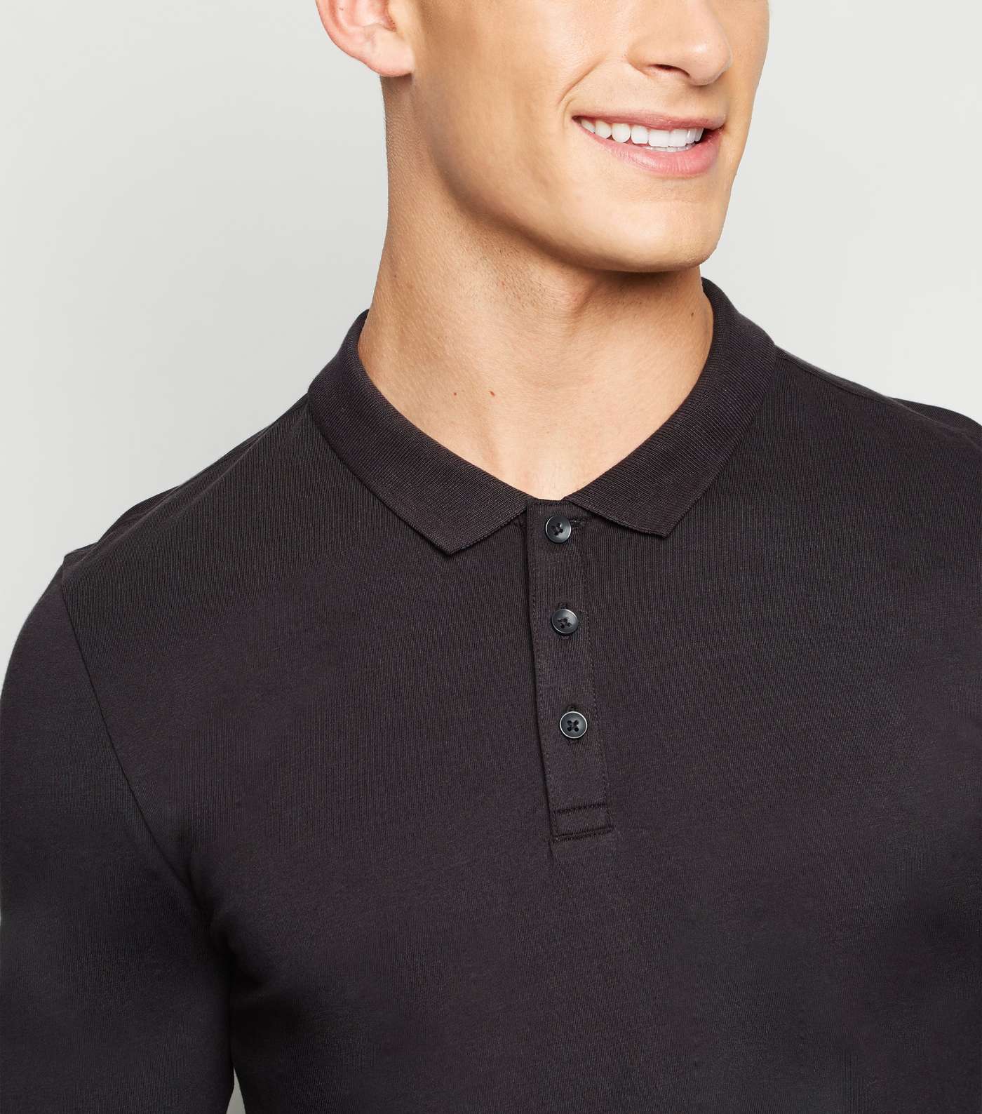 Dark Grey Long Sleeve Muscle Fit Polo Shirt Image 5