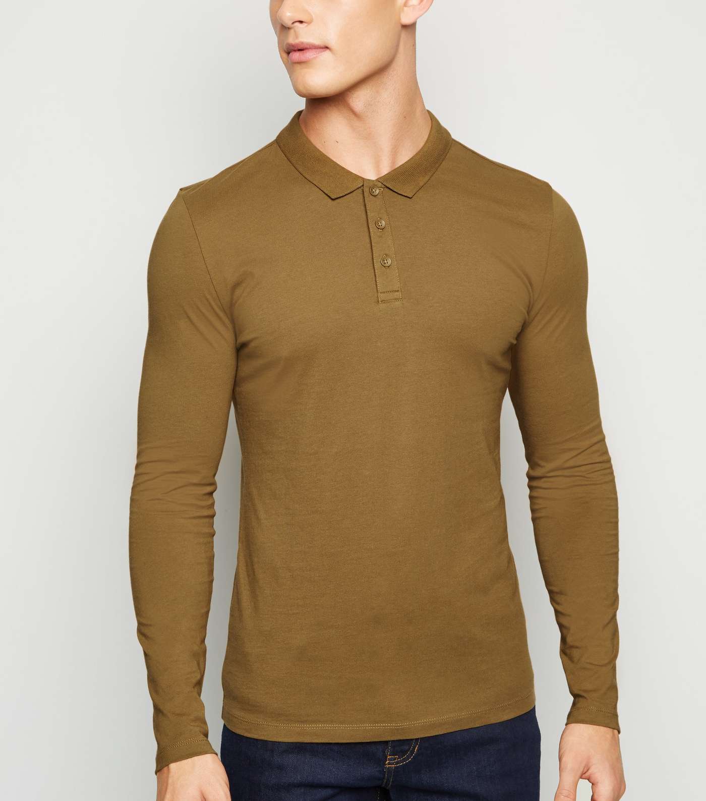 Camel Long Sleeve Muscle Fit Polo Shirt