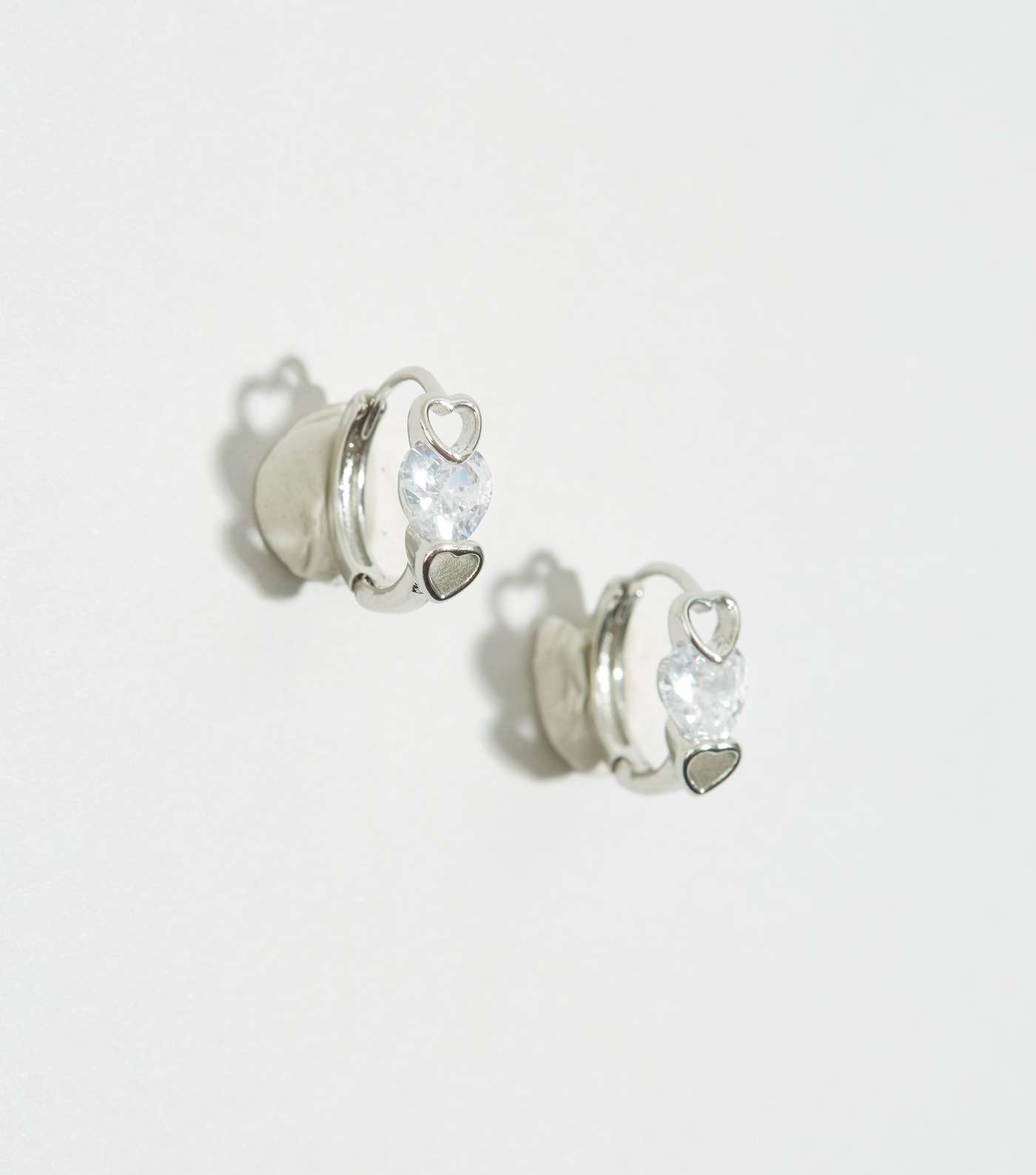 Silver Cubic Zirconia Heart Hoop Earrings