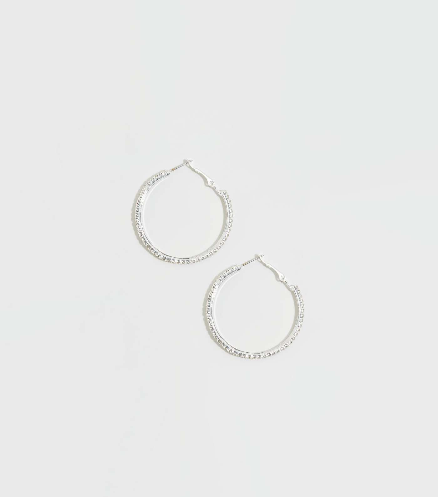 Silver Premium Diamanté Hoop Earrings