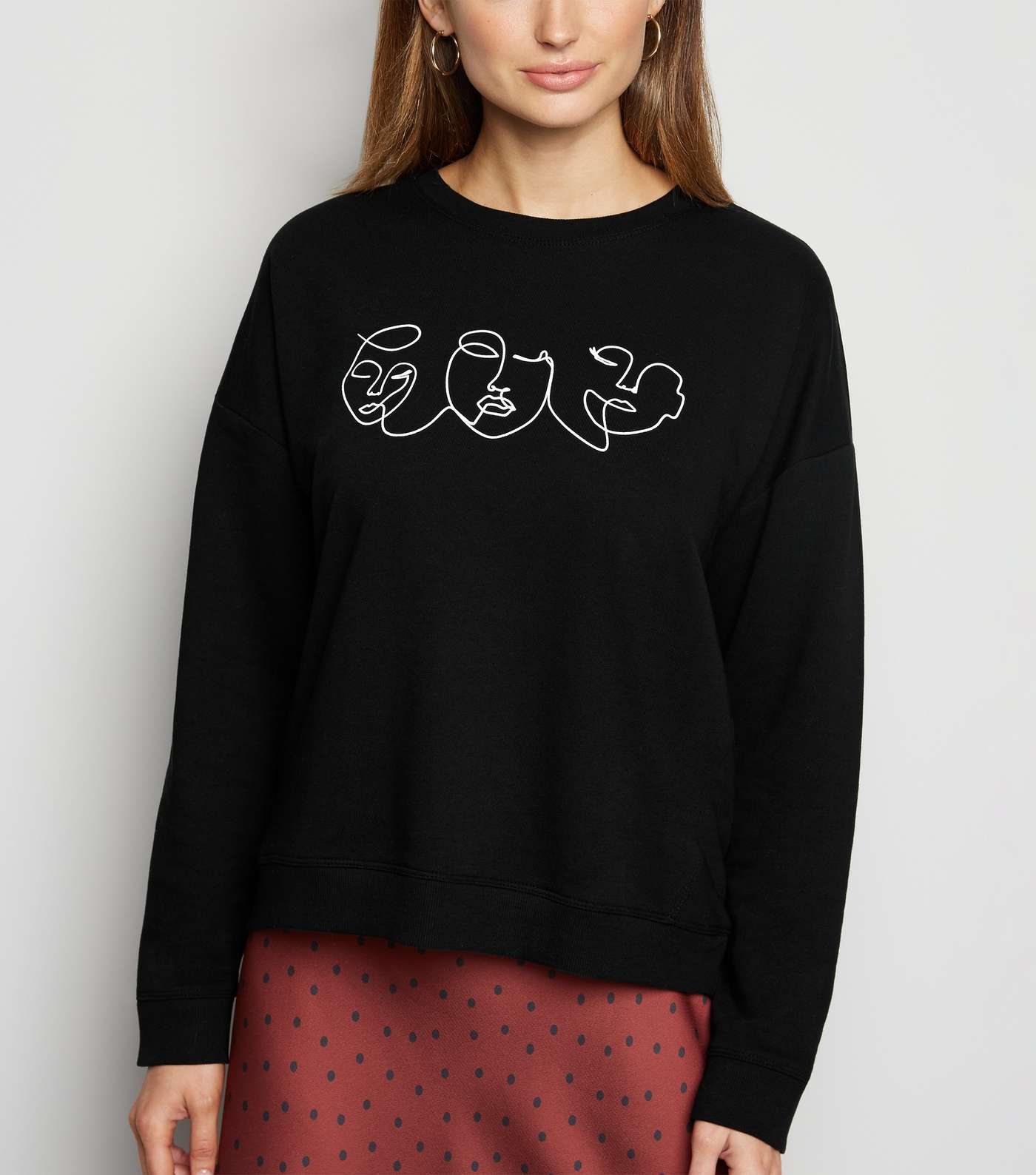 Black Scribble Face Print Sweatshirt