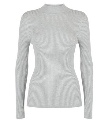 Pale Grey Ribbed High Neck Top | New Look