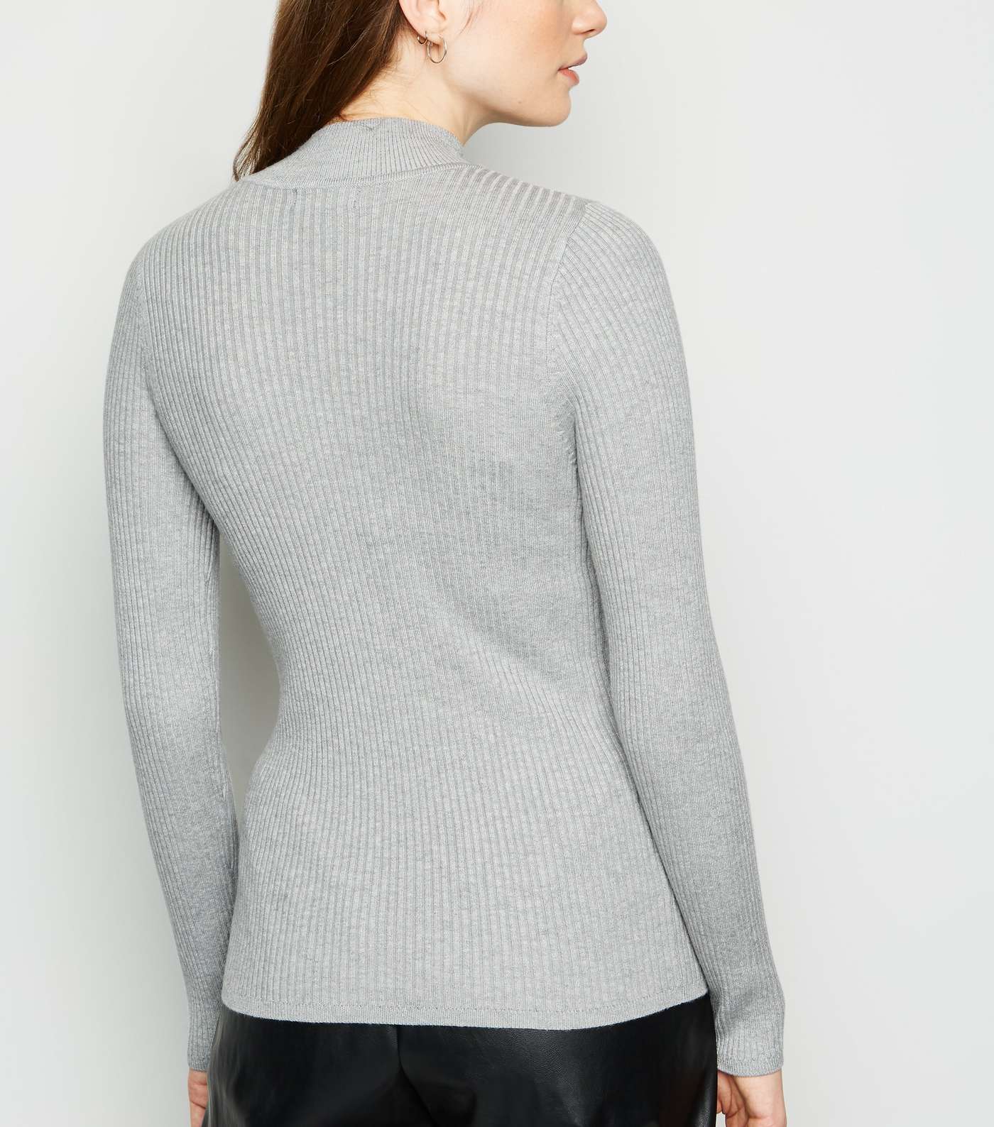 Pale Grey Ribbed High Neck Top  Image 3