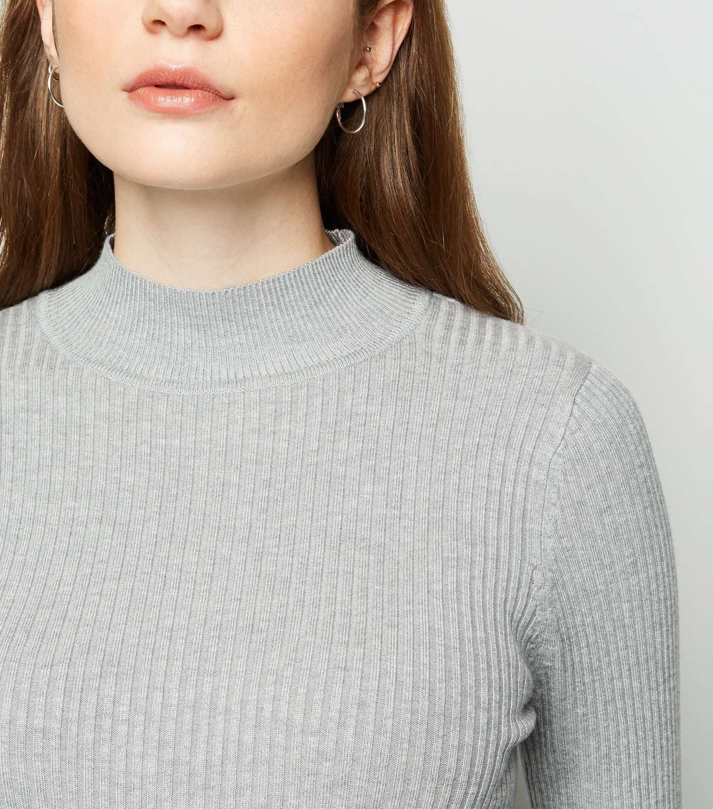 Pale Grey Ribbed High Neck Top  Image 5