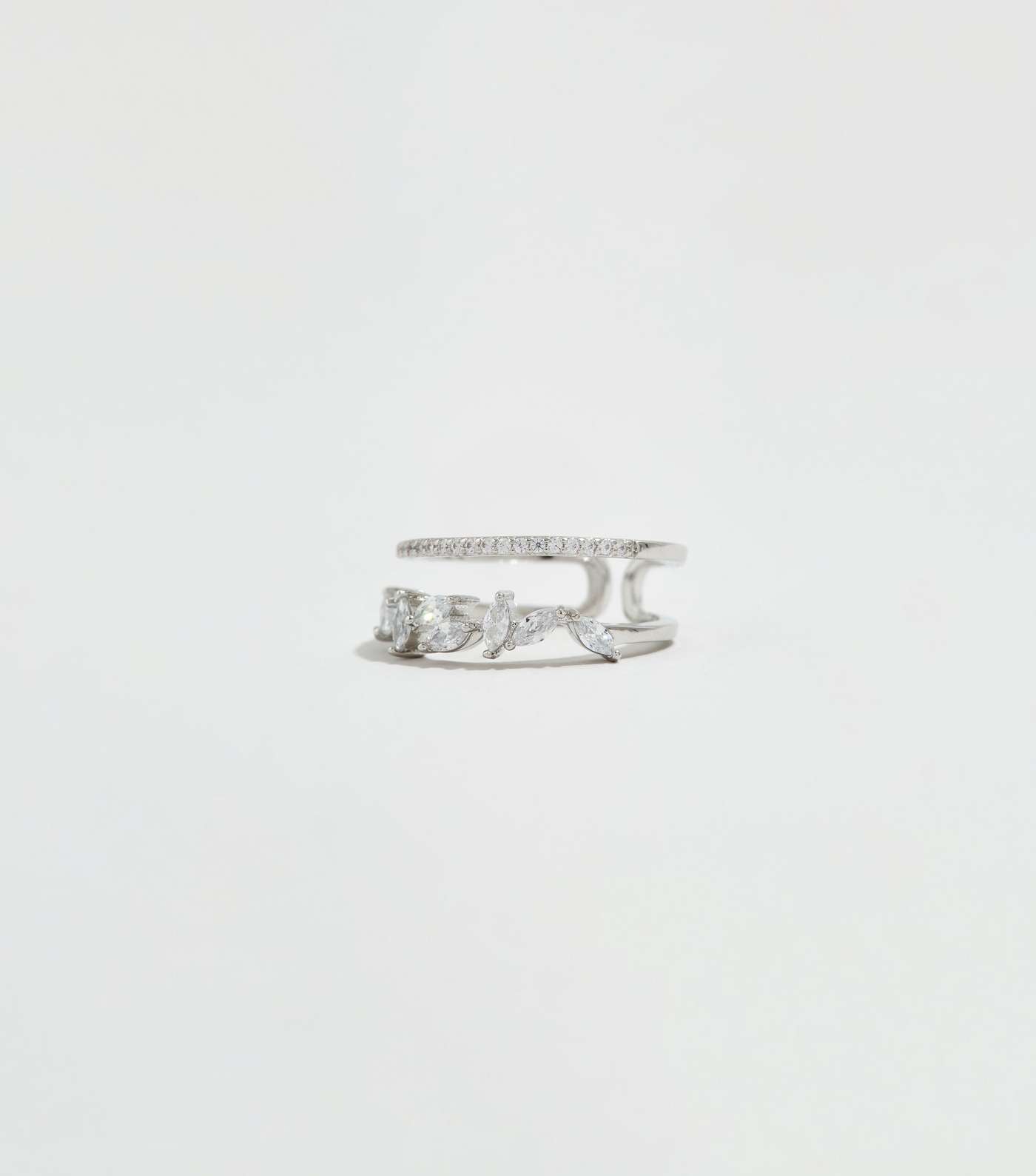 Silver Cubic Zirconia Double Row Ring Image 2