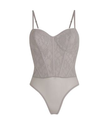 Pale Grey Lace Bustier Bodysuit | New Look