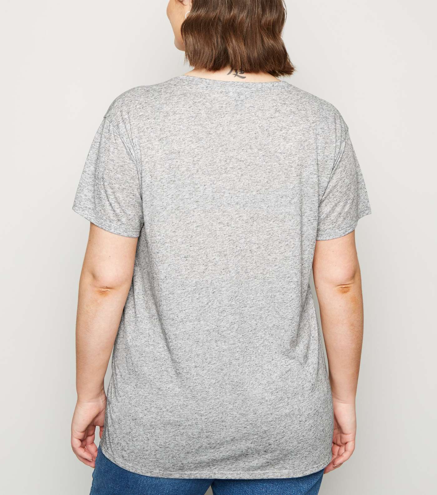 Curves Grey Marl Pocket Front T-Shirt Image 3