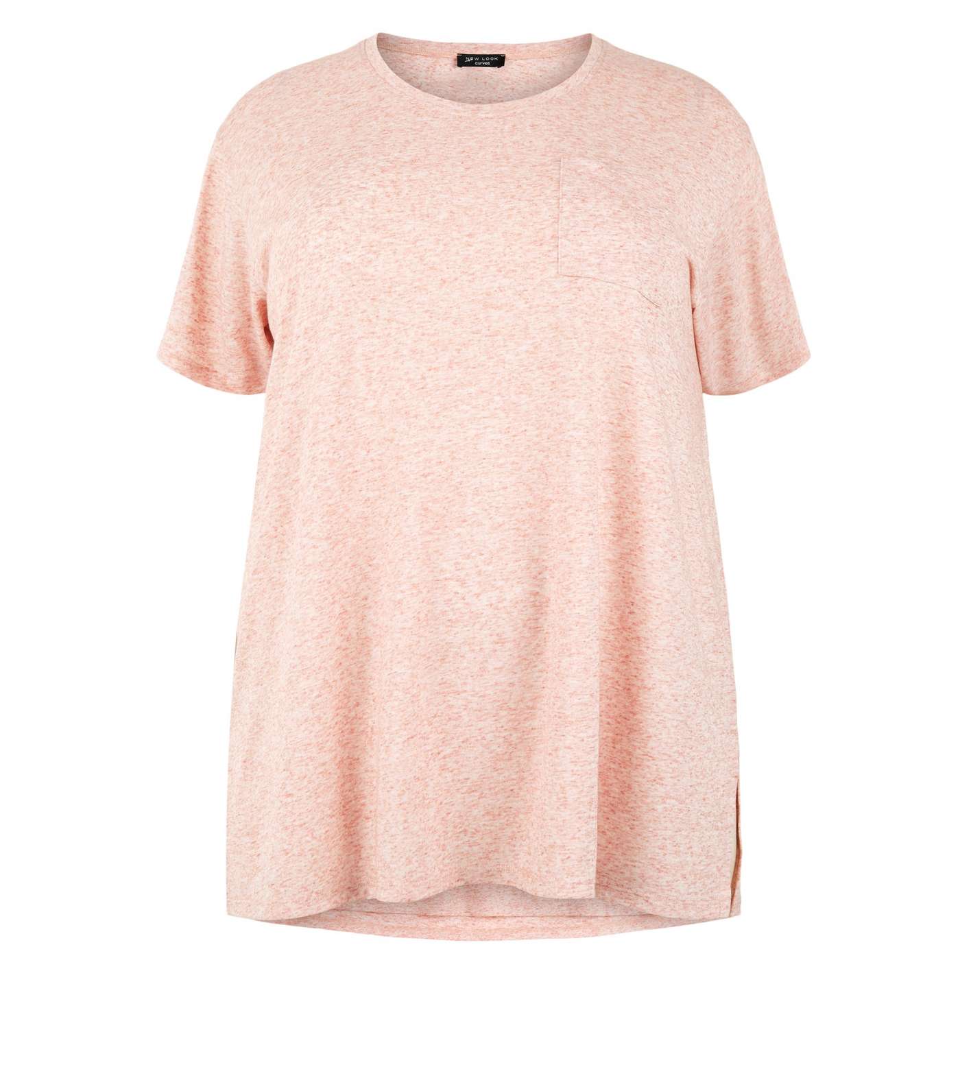 Curves Pale Pink Marl Pocket Front T-Shirt Image 4